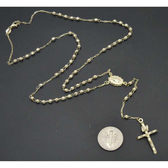 10k Solid Yellow Gold Rosary virgin Mary Jesus Cross Necklace 24 6.2 gr - Picture 1 of 4